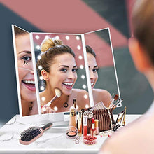 HAMSWAN Specchio Trucco con 21 LEDs, Specchio Cosmetico da Trucco con Touch Screen Tri-Fold, Specchio Ingranditore Illuminato, Ruota 180°, Specchio per trucco1X/2X/3X e Caricatore USB.Regalo per Donna