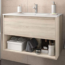Yellowshop. - Mobile Bagno sospeso 80 Cm Legno cassetto vano lavabo specchiera LED MOD. Noja (Rovere Caldeonia)