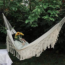 lefeindgdi amaca oscillante in tessuto di cotone 2 x 1,5 m con frange macramè, grande amaca boho, amaca da giardino resistente