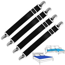 Joseche - Bretelle Elasticizzate Regolabili per Angoli Lenzuola, coprimaterassi, Letto o Divano, 4 Pezzi, Colore: Nero Black [4PCS]