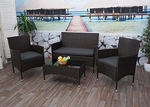 Mendler Salottino da Esterno Giardino HWC-F55 polyrattan Marrone con Cuscini Grigio Scuro