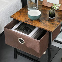 VASAGLE Set di 2 Tavolino da Salotto, Comodino con Cassetto in Tessuto, Struttura Resistente in Acciaio, Soggiorno Camera da Letto, Assemblaggio Semplice, Marrone Vintage e Nero