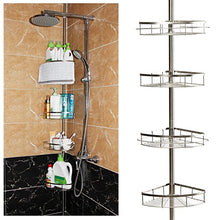 uuhome angolare telescopico per la doccia acciaio inox/rack da bagno ad angolo Scaffale doccia regolabile con bastone Cestino – con 4 ripiani, Metallo, Argento lucido …