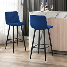 CLIPOP Set di 2 sgabelli da bar in velluto con poggiapiedi in metallo, per bar, bancone e casa (blu)