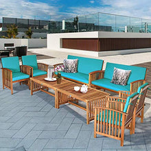YRRA - Set di 4 divani in legno di acacia con cuscini resistenti all'acqua, imbottiti per patio, tavolo da salotto per giardino, cortile, piscina (1 bianco)-2_turchese