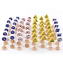 Toyvian Set da Gioco in Legno per Segnaletica Stradale per Bambini Modello di Segnale Stradale Compatibile con Blocchi di Marche di Treni Set di Giocattoli Educativi Precoci Del Traffico 50 Pezzi