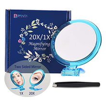 B Beauty Planet Specchio su due lati, ingrandimento 20X/1X,specchio pieghevole per il trucco con supporto portatile, uso per applicazioni di trucco, pinzatura e rimozione di punti neri/blemish. (blu)