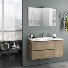tft Mobile da Bagno Sospeso con Lavabo Specchio e Lampada a LED FEBE Rovere Miele