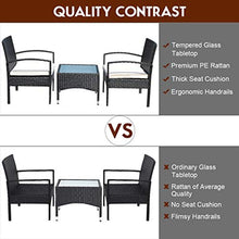 LUGEUK Tavolo Combinato per mobili da 3 Pezzi e 2 sedie terrazza Rattan Rattan con Cuscino