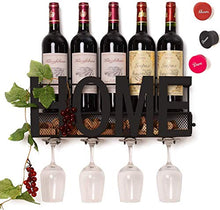YOUJING Portabottiglie per Vino Rosso, Home Portabottiglie in Metallo a Parete con 4 Bottiglie e 4 Bicchieri per Decorazioni per la casa