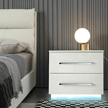 Comodino con 2 cassetti RGB LED e comodino da notte lucido, per camera da letto, soggiorno, 55 x 37 x 50 cm, colore: bianco