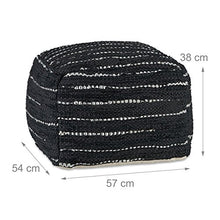 Relaxdays 10021217 Pouf Poggiapiedi Imbottito, Pelle, Nero, 54 x 57 x 38 cm
