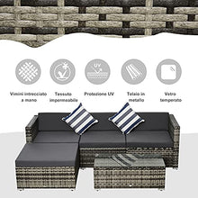 Outsunny Set Mobili da Giardino da 5 Pezzi, Divanetto per Esterni con Pouf e Tavolino in Rattan PE, Grigio