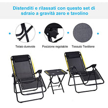 Outsunny Set Arredo da Giardino 2 Sedie a Sdraio e Tavolino Regolabili Pieghevoli Tessuto do Textilene Nero