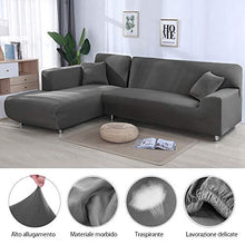 Enjoygoeu Copridivano con Penisola Elasticizzato a Forma di L Chaise Longue Sofa Cover Angolare Componibile Divano in Poliestere è Composto da 2 Pezzi,e con 2 Federe (Grigio, 2 posti + 2 posti)