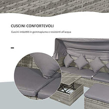 Outsunny Set Mobili da Giardino in Rattan PE, Divano 3 Posti con Tetto, Tavolino, Poggiapiedi e Cuscini, Grigio