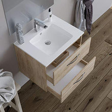 Mobile bagno SOSPESO 80 cm con lavabo in ceramica e specchio con cassetti ROVERE CHIARO LINDA 8280