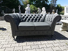 JVmoebel Chesterfield - Divano a 2 posti, in vera pelle, colore: grigio