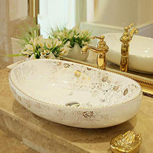 Jgophu, lavabo da appoggio in ceramica dipinto a mano, ovale, colore bianco