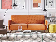 Beliani Divano Letto in Velluto Arancione Gambe in Legno a 3 Posti Design Retró Senja