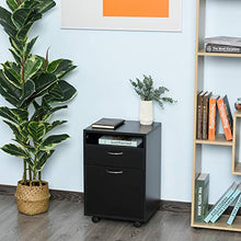 homcom Cassettiera Portadocumenti da Ufficio in Legno Nero con 2 Cassetti, 4 Ruote Ominidirezionali, 40 x 35 x 60cm