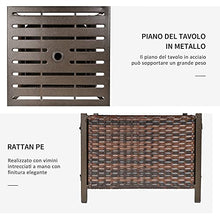 Outsunny Tavolo da Giardino con Foro per Ombrellone e Cesta Inferiore in Rattan PE e Acciaio, 55.5x55.5x46cm Marrone
