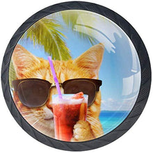 Gatto divertente con cocktail sulla spiaggia Pomelli per Porta Set di 4 Pomelli per Mobili Manopole per Cassetti Cucina Armadio Vetro