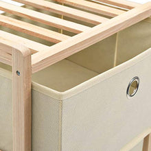 FAMIROSA Mobiletto Stoccaggio Legno di Cedro e 3 Cesti in Tessuto Beige
