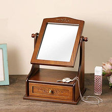 Specchio per il Trucco Desktop in Legno con cassetto, Girevole Rotante a 360 Gradi Pieghevole