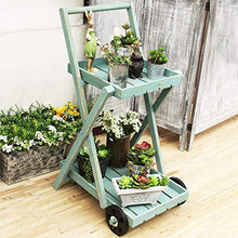 Fioriera Retro Verde Rurale del Supporto del Fiore, Basamento Pieghevole della pianta di Legno Solido di 2 File, scaffale di stoccaggio con la Ruota, pianta Si Leva in Piedi per Le Piante Multiple