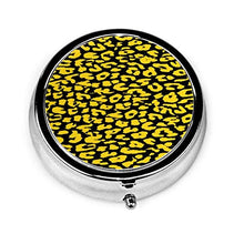 Contenitore rotondo per pillole in metallo con stampa leopardata, con 3 scomparti, per medicina e vitamine, per viaggi all'aperto