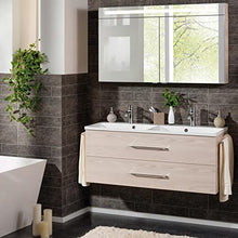 Fackelmann B.Clever - Set di mobili da bagno, 2 pezzi, 120 cm, in legno di frassino con mobiletto sottolavello, con doppia vasca in marmo pressofuso e armadietto a LED