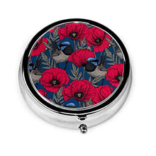 Fairy Wren and Poppies - Contenitore rotondo per pillole a 3 scomparti, in metallo, per medicina e vitamina