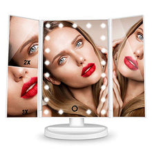 HAMSWAN Specchio Trucco con 21 LEDs, Specchio Cosmetico da Trucco con Touch Screen Tri-Fold, Specchio Ingranditore Illuminato, Ruota 180°, Specchio per trucco1X/2X/3X e Caricatore USB.Regalo per Donna