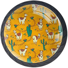 Lama etnica Alpaca Green Cactus Yellow Pomelli per Porta Set di 4 Pomelli per Mobili Manopole per Cassetti Cucina Armadio Vetro