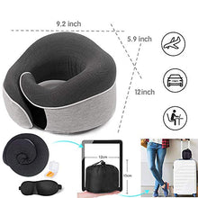 WonderTech Cuscino da Viaggio Memory Foam, Cuscino Cervicale da Viaggio Tightness Regolabile, perfetto per Auto Aereo Ufficio e Domestico, Con maschera per occhi e inserti per orecchie, Grigio
