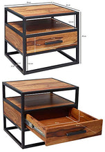 KADIMA Design Comodino Sheesham Legno Metalloo Industriale