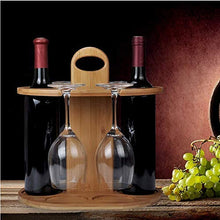 Service21 Porta bottiglie di vino per 2 bottiglie e 4 bicchieri, con apribottiglie in 100% bambù sostenibile