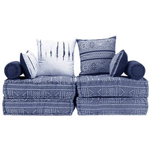 vidaXL Pouf Modulare a 2 Posti Convertibile Divano Morbido Comodo Imbottito Spesso Esotico Sofa Agrippina Poltrona Pouf Indaco in Tessuto