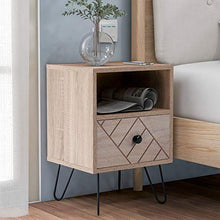 FGASAD - Set di 2 comodini a 2 ripiani, comodino in legno con cassetto e ripiano aperto, tavolo moderno con struttura in acciaio, tavolino da salotto per camera da letto