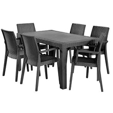 DIMAPLAST Dimaplast2000 AMZ004 Set Garden Top Tavolo e 4 Poltrone in Resina Effetto Rattan da Giardino, Antracite, 140x80x72 cm