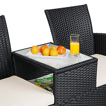 Casaria Panchina da Giardino Polyrattan 2 Posti Tavolino Vetro Cuscini Idrorepellenti 7cm Nero