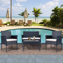 SUFUBAI - Set di mobili da balcone, 4 pezzi, set di mobili da giardino in rattan, sedia in vimini, per cortile, portico, giardino, piscina, balcone