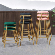 GYPPG Modern Barstools Breakfast Bistro Counter Kitchen Pub Cafe Height Footrest Velvet Round Upholstered Gold Metal Iron Legs,Max Load 200KG (Blue)