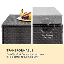 blumfeldt Theia Lounge Set - Set Mobili da Giardino, Set Angolo, Set in 2 Parti: Divano ad Angolo e Sgabello, Imbottitura 10cm, 5 Cuscini, incl Parapioggia, Federe Grigio Chiaro, Rattan: Nero