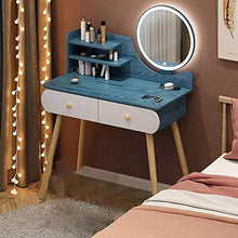 Mobili per Camera da Letto Toeletta per Ragazza, Toeletta A LED, Specchio per Trucco Circolare, 2 Pastiglie per Medicazione, Marrone,2