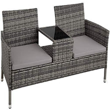 TecTake 403223 Divano da Giardino, Divanetto Tavolino da Giardino, Polyrattan, Cuscini, Grigio - Arredi Casa