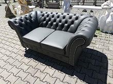JVmoebel Chesterfield - Divano a 2 posti, in vera pelle, colore: grigio