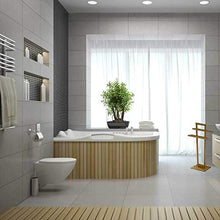 REPLOOD Porta Asciugamani da Terra In Legno Bamboo Con 2 Barre Per Bagno 37x25x85cm