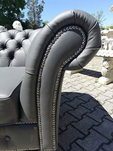 JVmoebel Chesterfield - Divano a 2 posti, in vera pelle, colore: grigio
